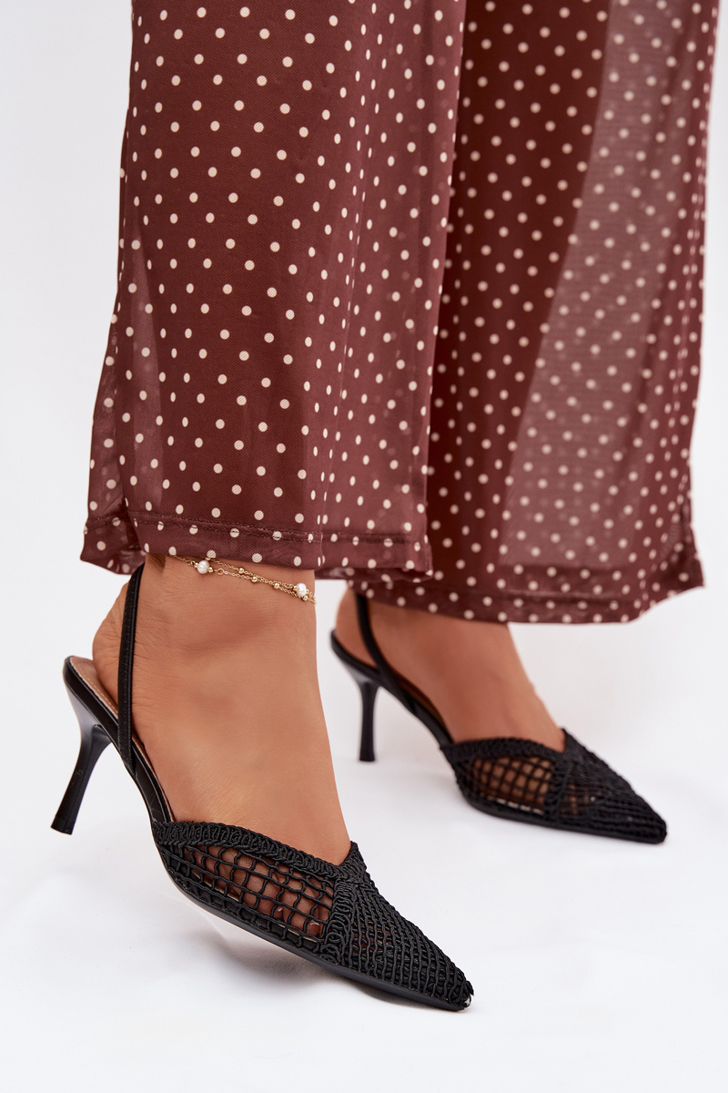 Černé tkané sandály na podpatku Hanelis