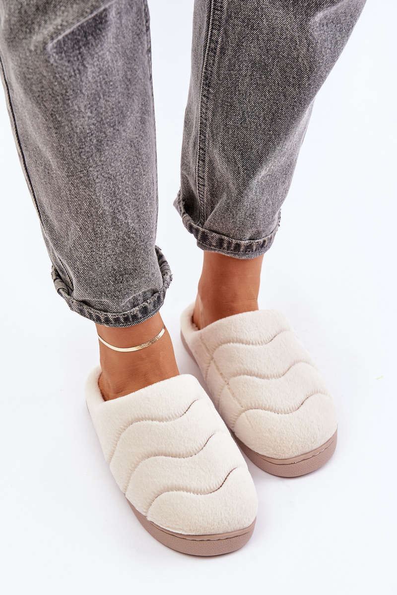 Futrzane Warm women&#039;s slippers beige Vamirae