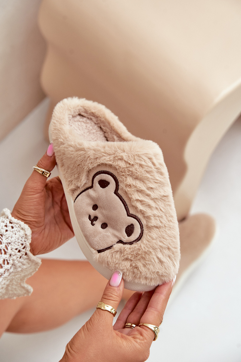 Women&#039;s fluffy slippers with teddy bear beige Fiorinella