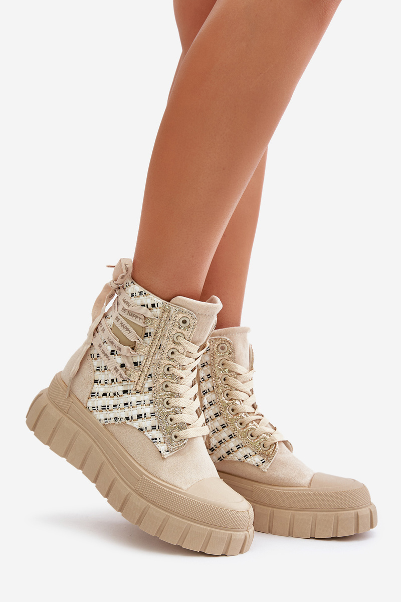 Women's high platform sneakers light beige Kernia