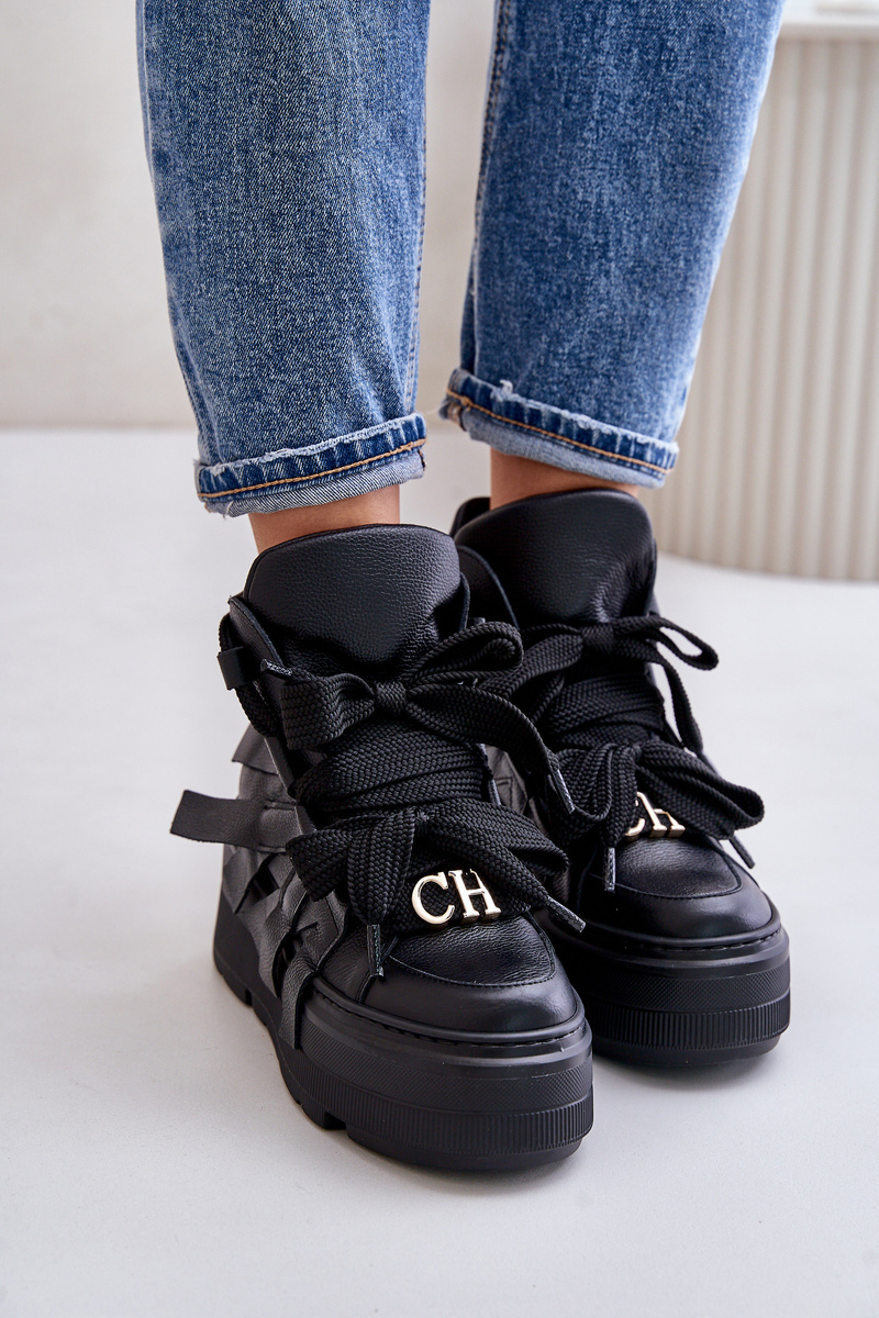 Kožené Dámske Sneakersy Na Masívnej Platforme CheBello 4561 Čierne