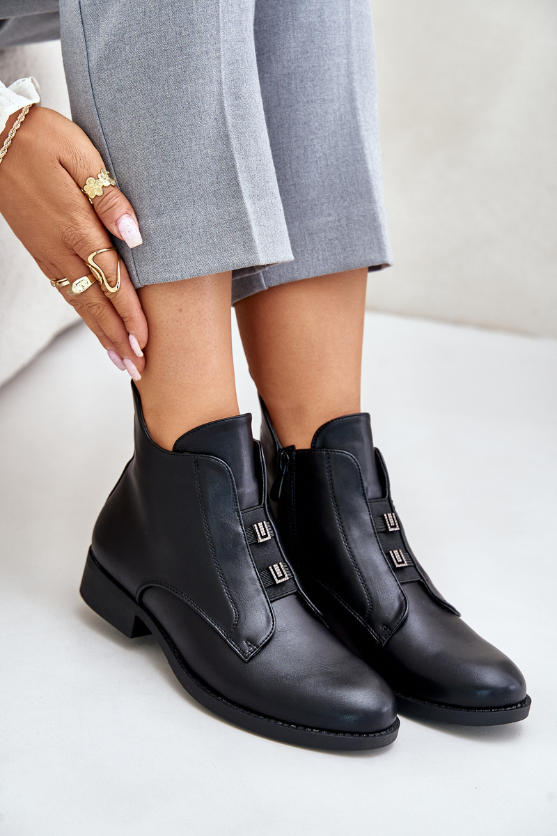 Insulated women's ankle boots on a flat heel made of eco leather S.Barski black
