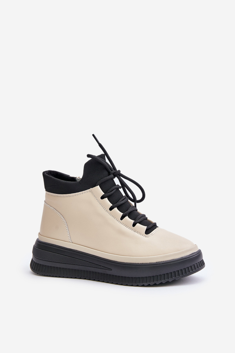 Lightweight leather sports shoes on platform Artiker beige