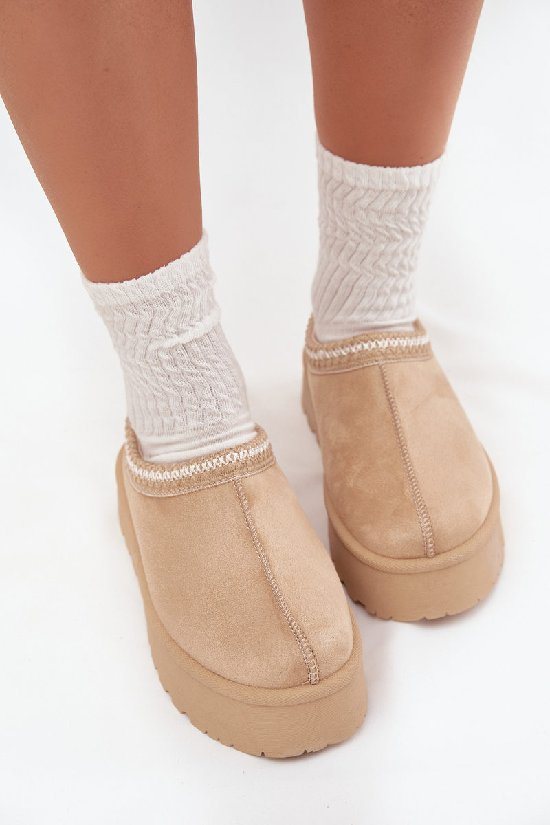 Low women&#039;s snow boots with platform embroidery light beige Narirya