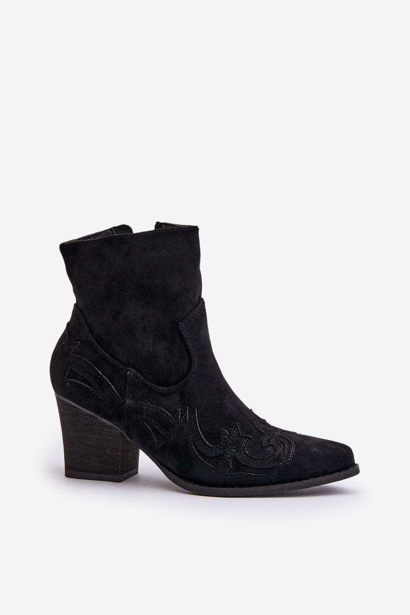 Cowgirl ankle boots on heel made of eco suede black Arabelline