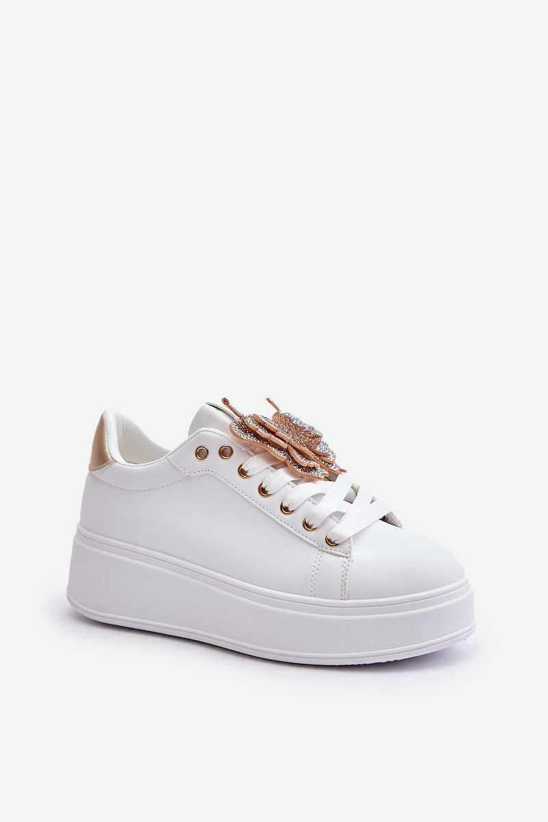 Women's platform sneakers with a butterfly white-gold Naritevia