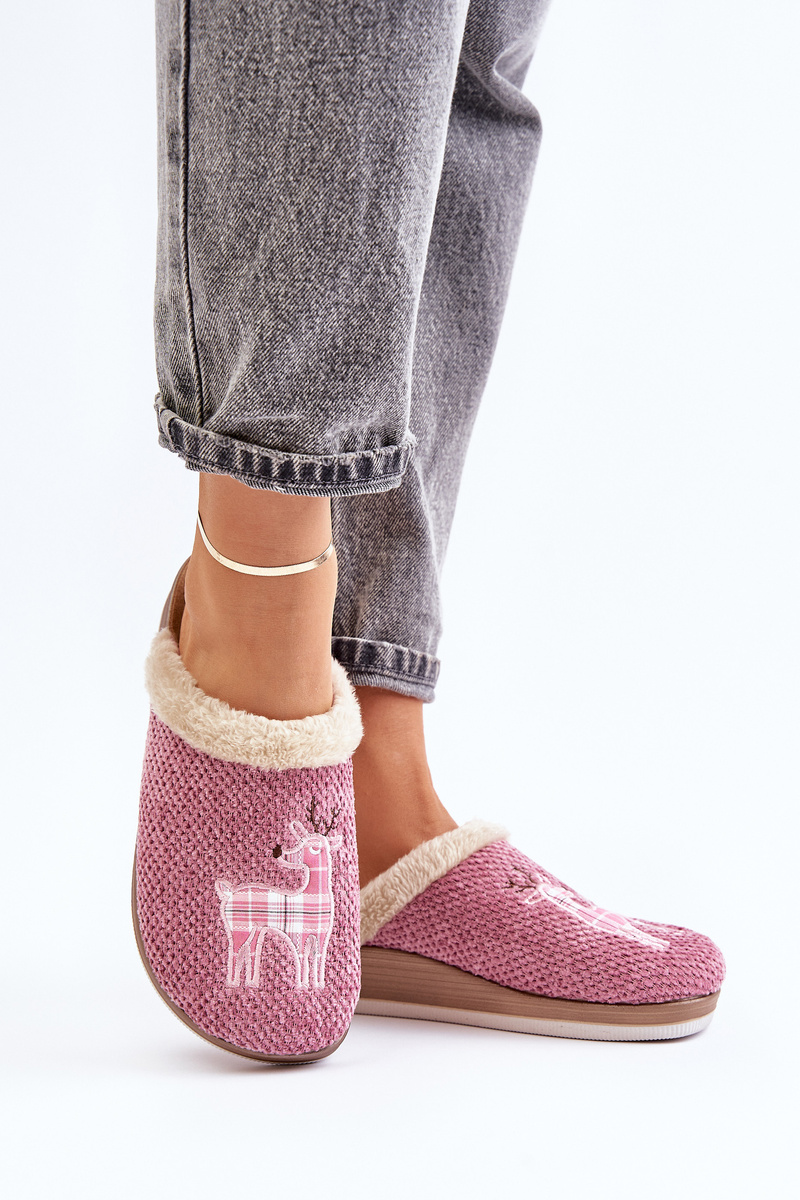 Women&#039;s Slippers With Reindeer And Fur Inblu CT000034 Pink