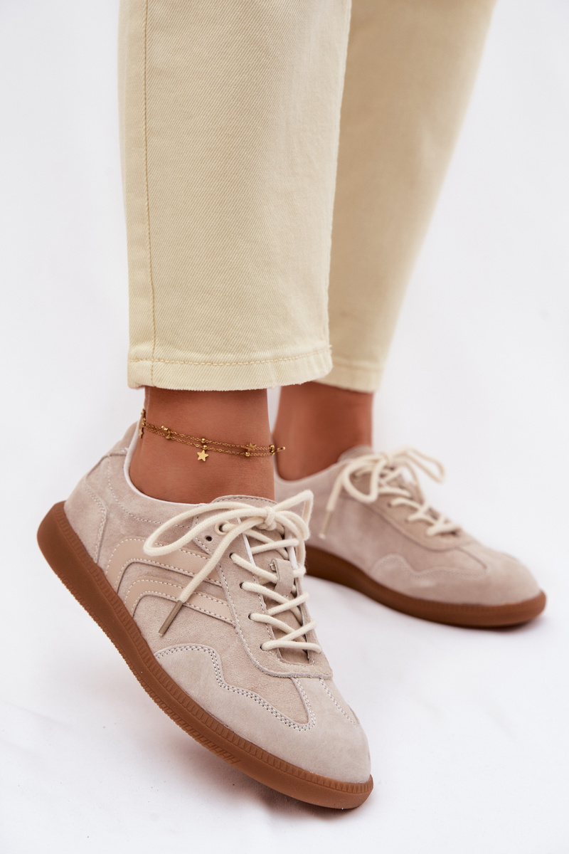 Дамски кожени велурени маратонки в бежов цвят