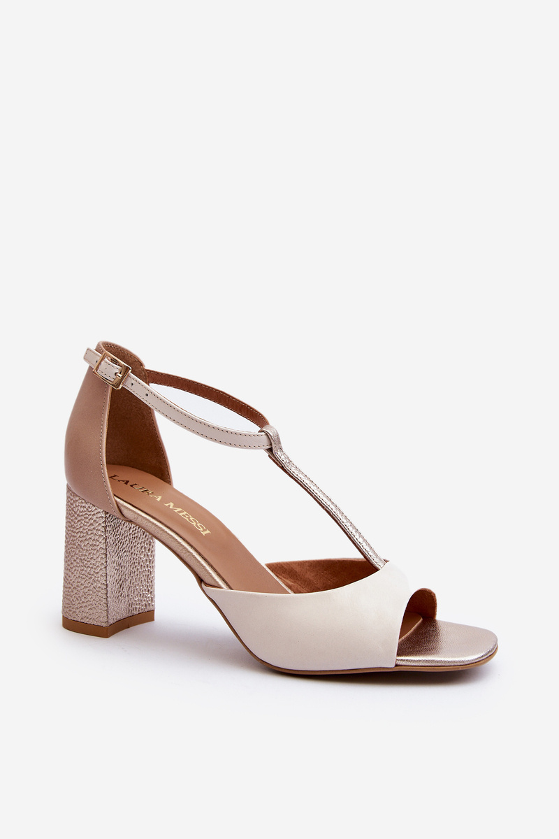 Leather Sandals With Heel Laura Messi 2759 Beige