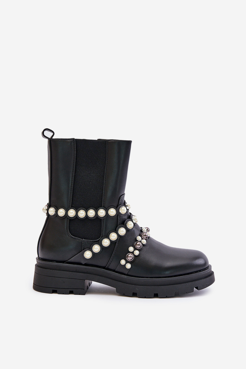 Women's Ankle Boots with Decorative Straps - Black Sintitia