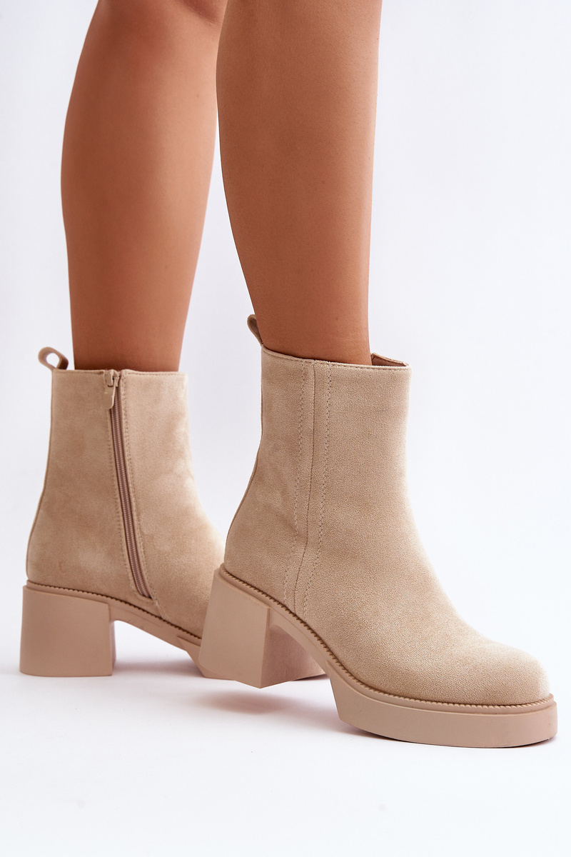 Eco Suede Women's Ankle Boots On Heel Insulated Light Beige Meriluna
