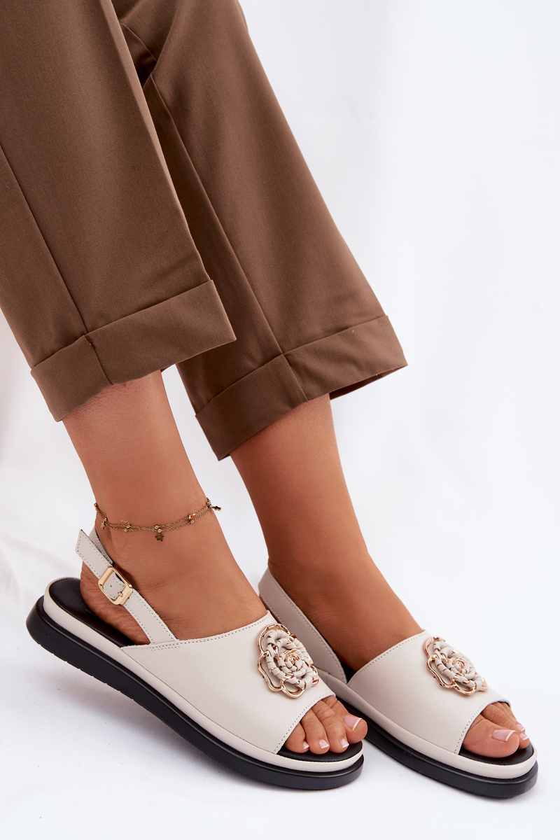 Дамски кожени сандали S. BARSKI с розови детайли