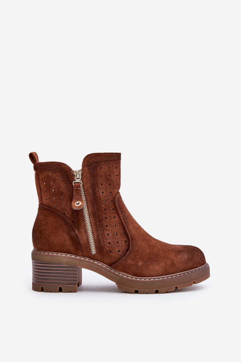 Women's ankle boots with lace pattern on heel brown Oviria