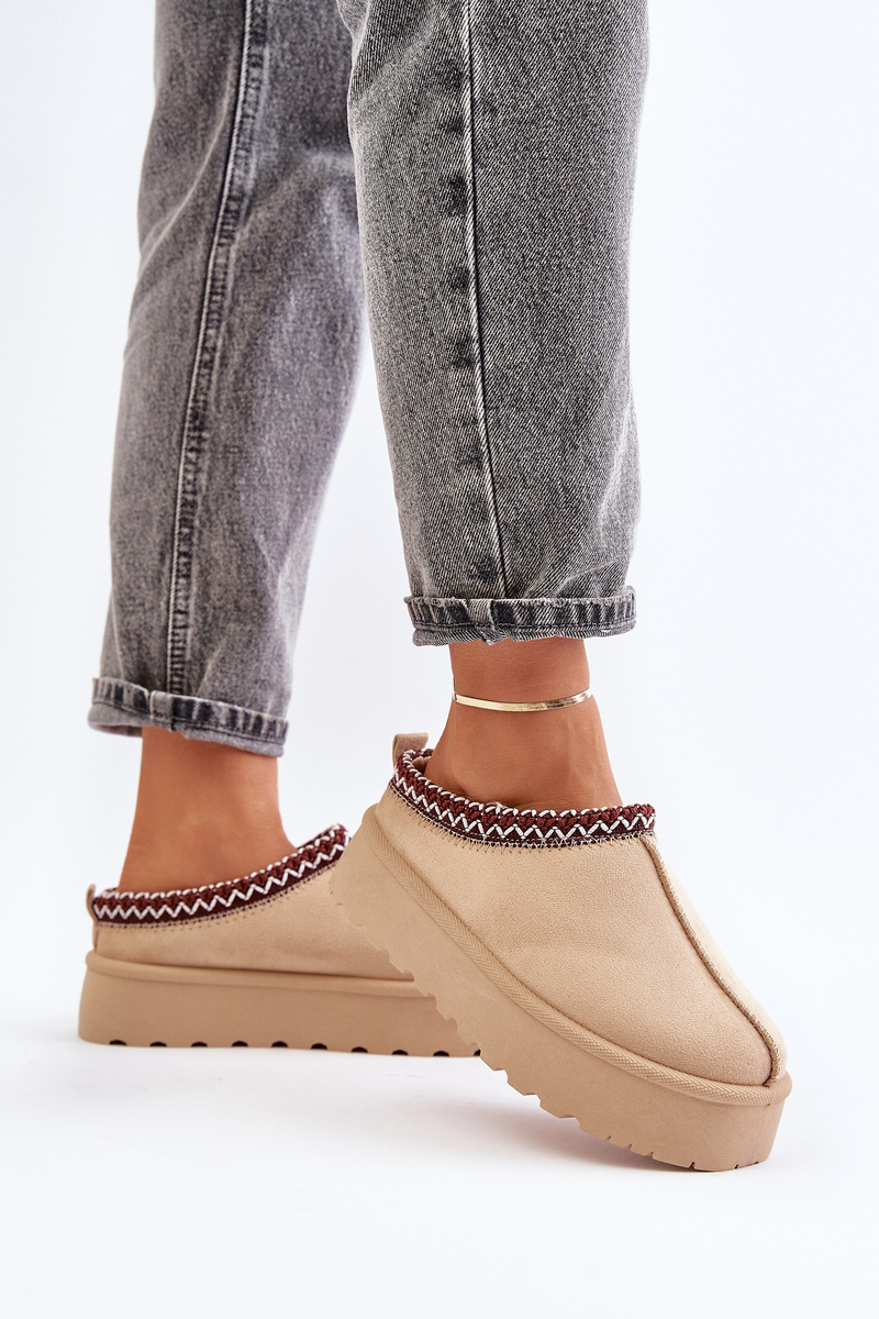Low women&#039;s snow boots with platform embroidery dark beige Narirya