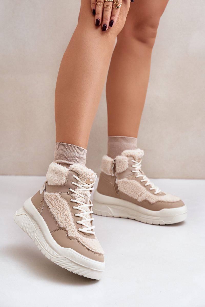 Women's platform sneakers with sheepskin Lee Cooper Beige