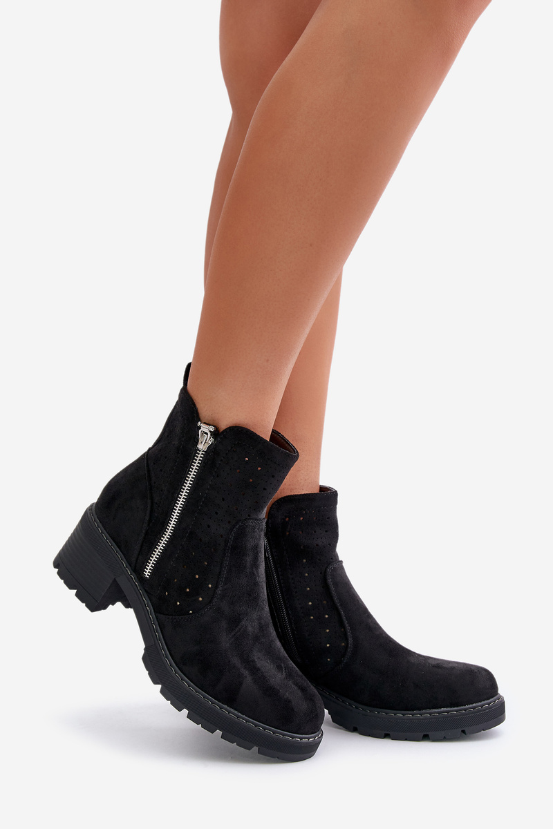 Women's lace boots with lace pattern on the heel black Oviria