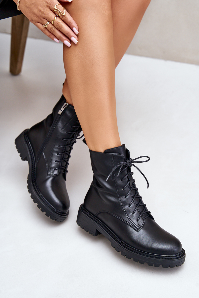 Leather ankle boots Worker insulated with zip black Elosie