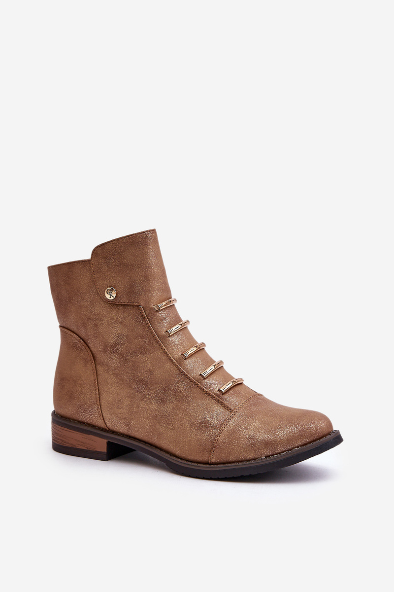Insulated women's ankle boots on a flat heel gold labise