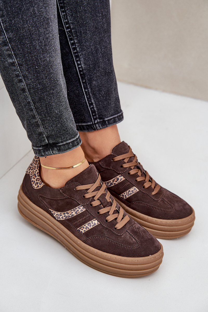 Zazoo N1176 Semišové Sneakers Na Platforme Leopard Čokoládové