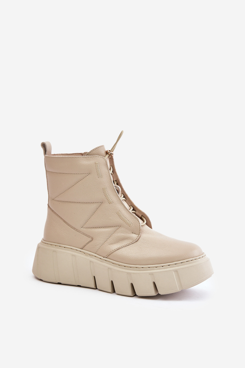 Zazoo Leather Ankle Boots On Platform And Wedge Beige