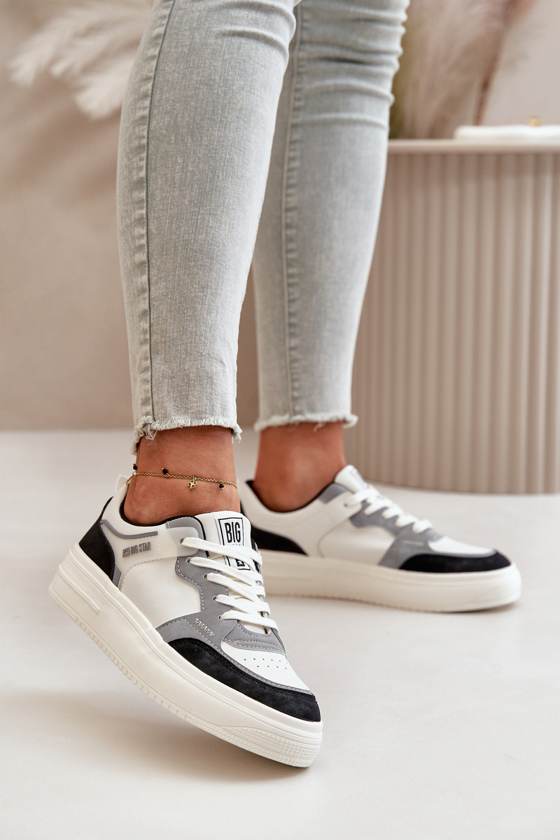 Women's low sneakers made of eco leather Big Star white-gray