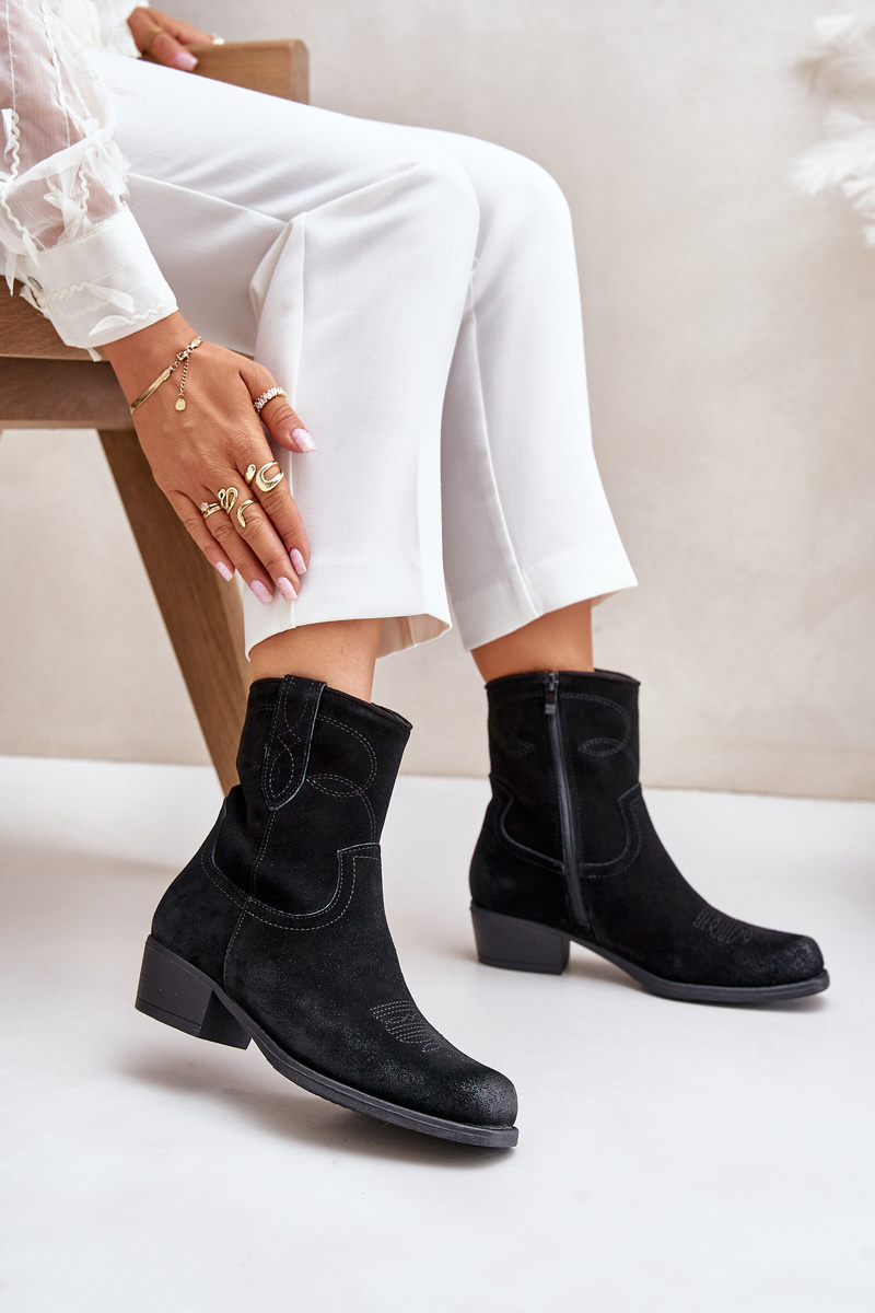 Suede ankle boots cowgirls women's low-heeled insulated sergio leone black