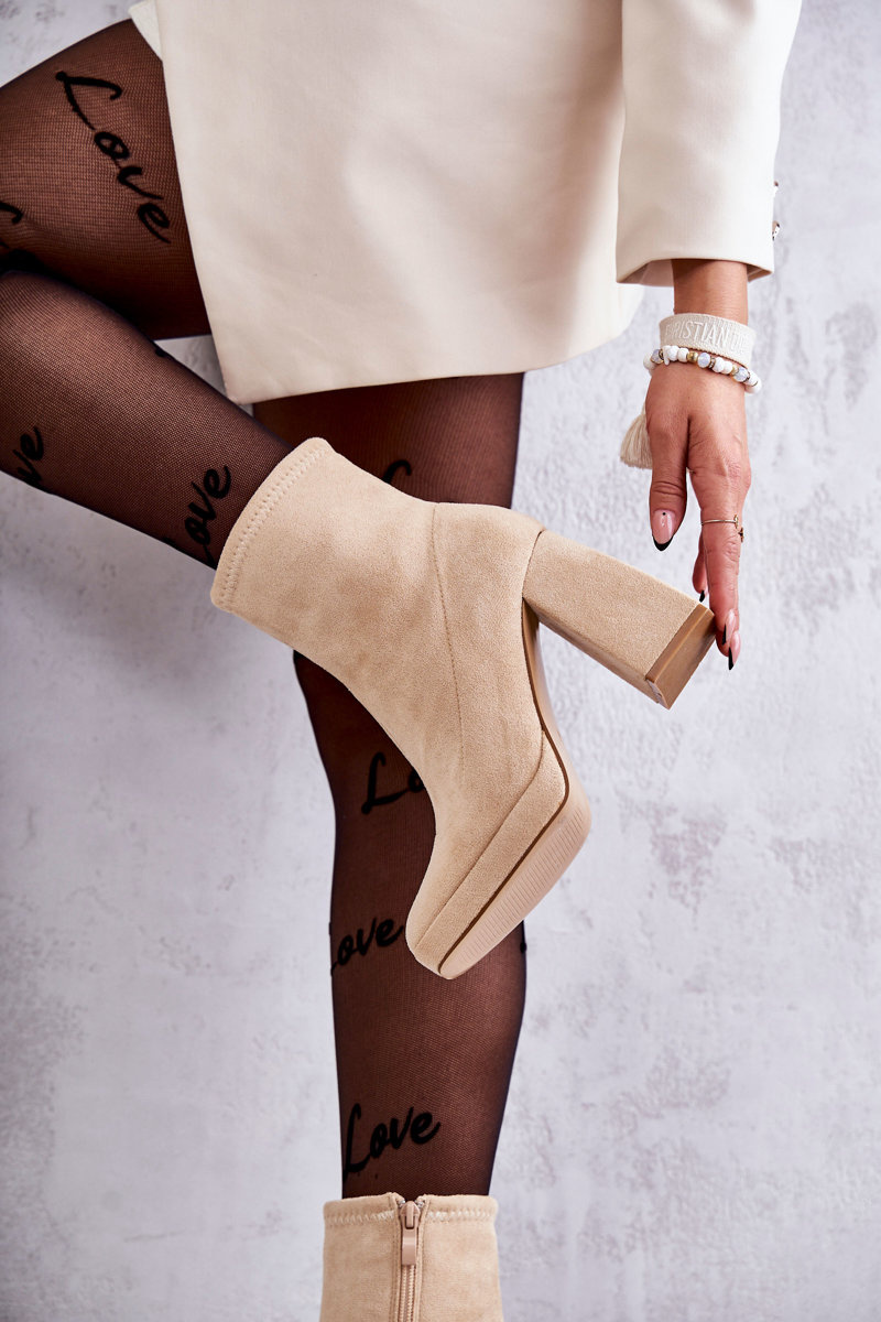 Women's suede boots on high heel Light beige Ramira