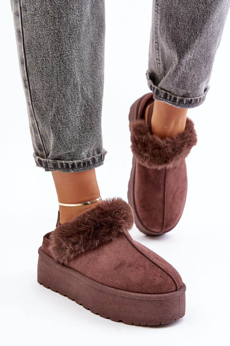 Women&#039;s platform slippers with fur brown Linaris