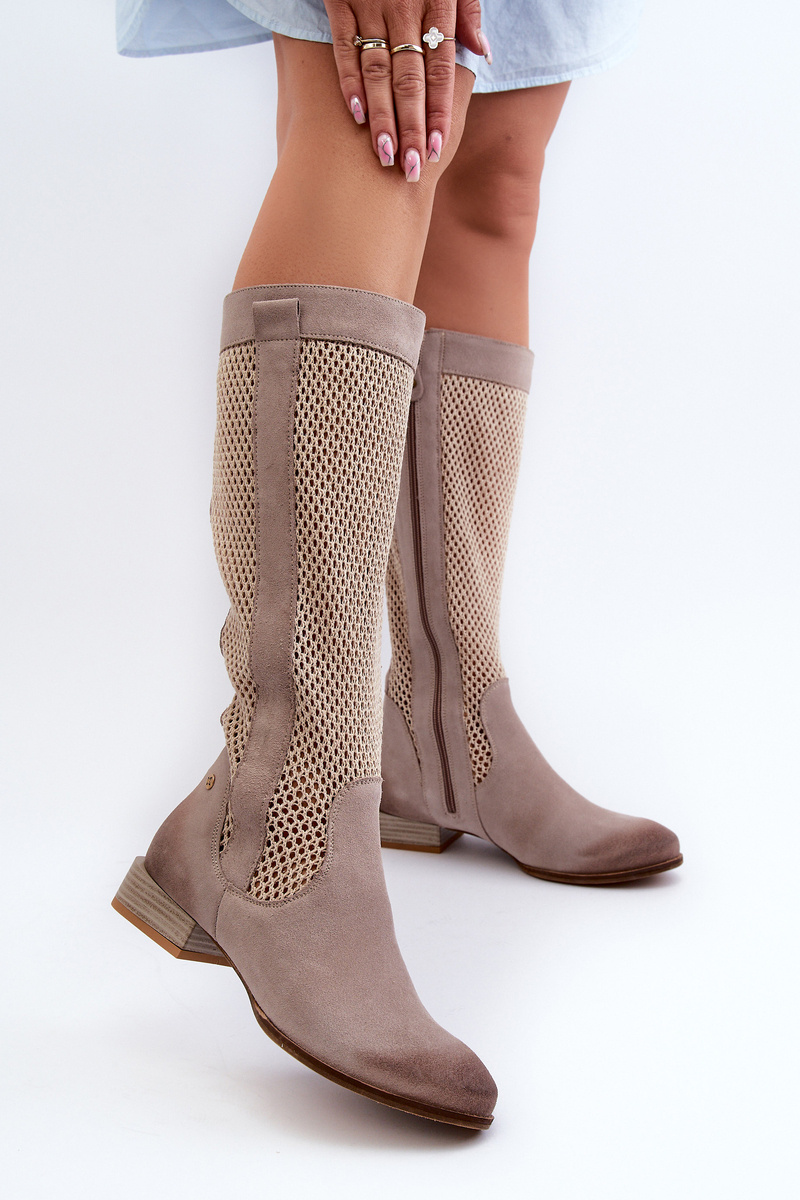 Women's Openwork Boots With Low Heel Made Of Natural Suede Maciejka