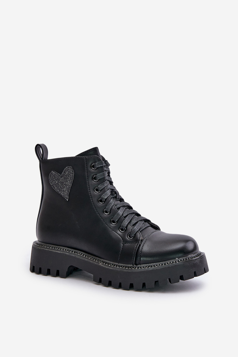 Women's zip-up ankle boots with a decorative heart black Obeena