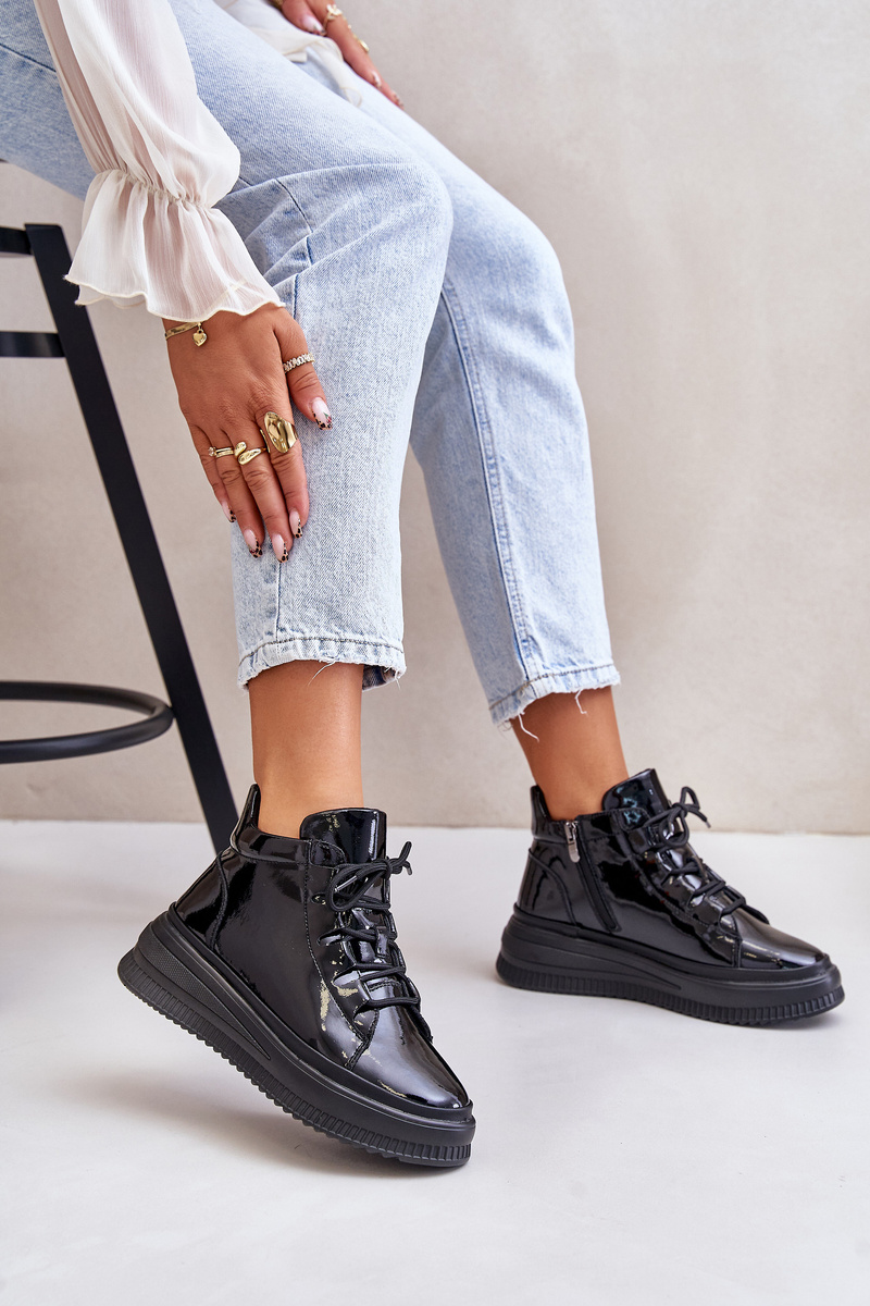 Lightweight patent leather sports shoes natural leather Artiker black