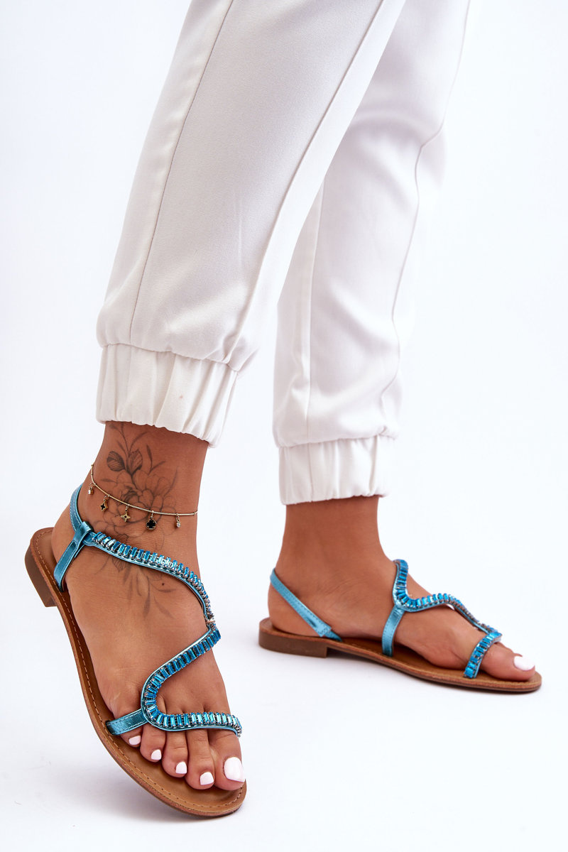 Women&#039;s cargo sandals with decorations blue Hayen