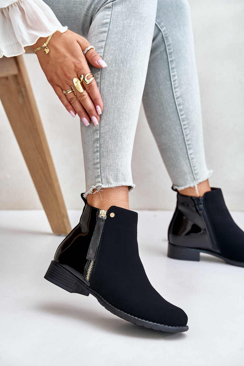 Insulated Flat Heel Ankle Boots Low Shin Black Zinariella