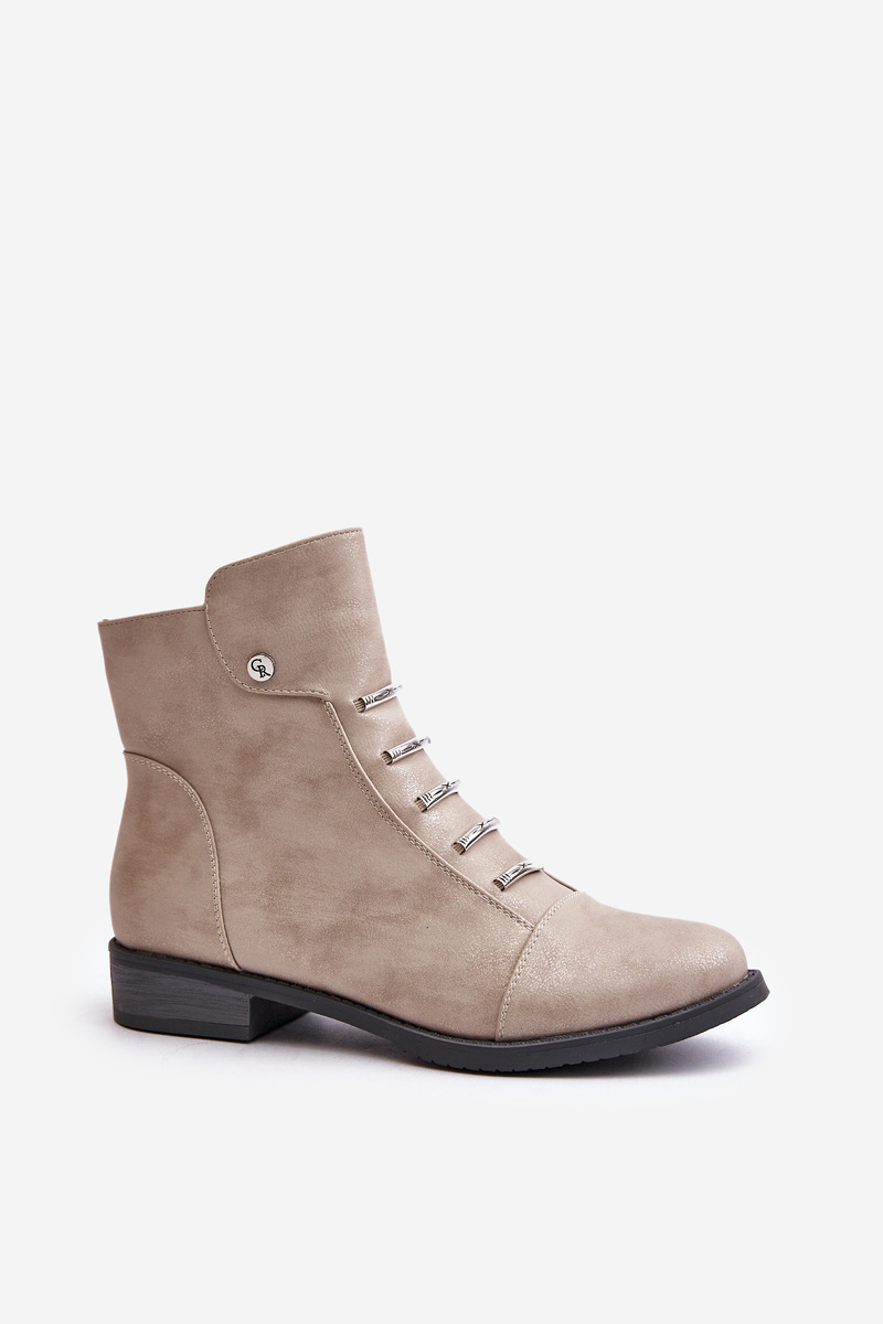 Insulated women's ankle boots on a flat heel beige Labise