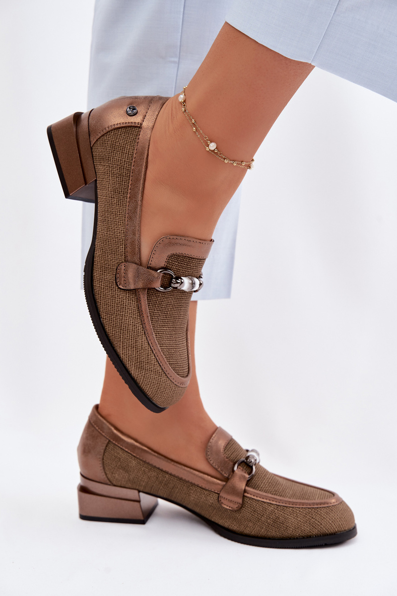 Кафяви дамски мокасини JEZZI с ток