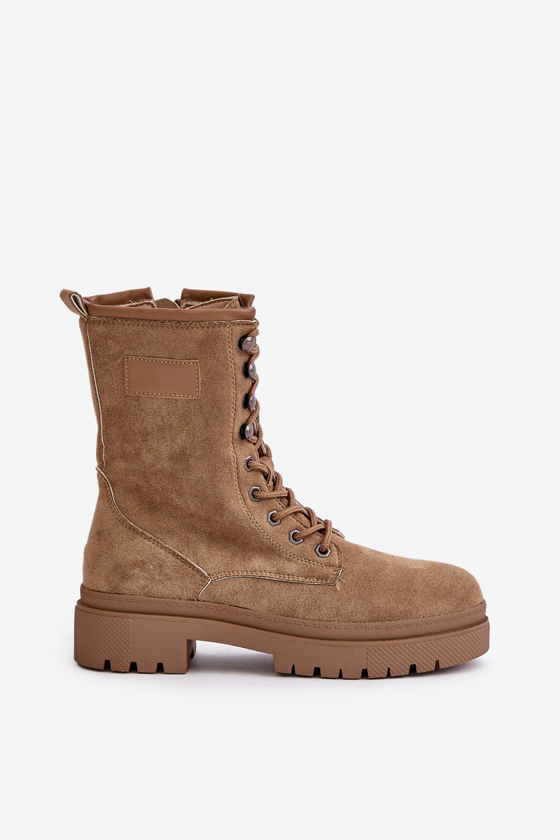 Women's Workers Ankle Boots With Zip Made Of Eco Suede Dark Beige Savalann