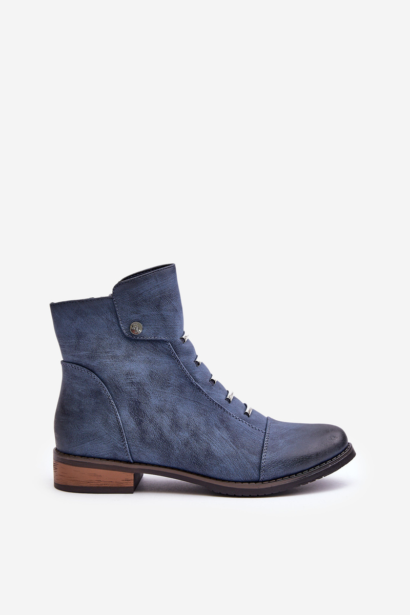 Insulated women's ankle boots with a flat heel blue labise