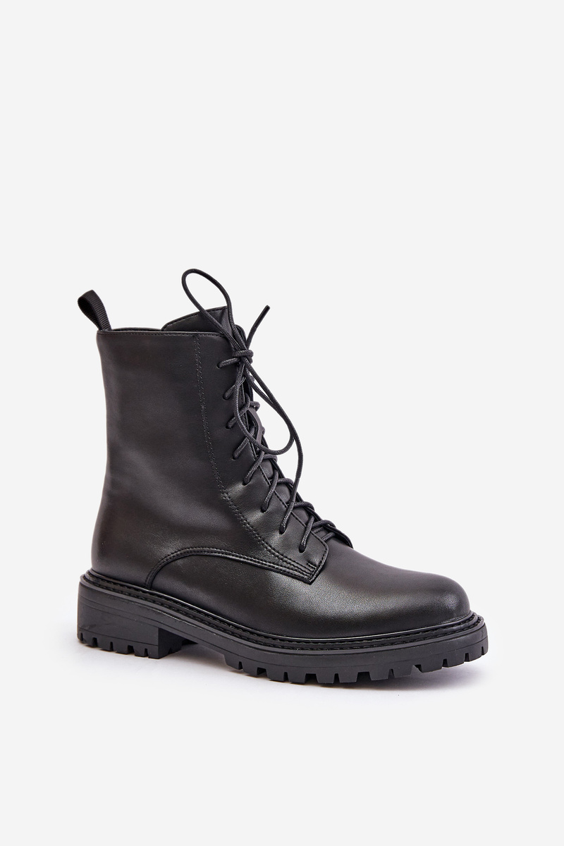 Leather ankle boots Worker insulated with zip black Elosie