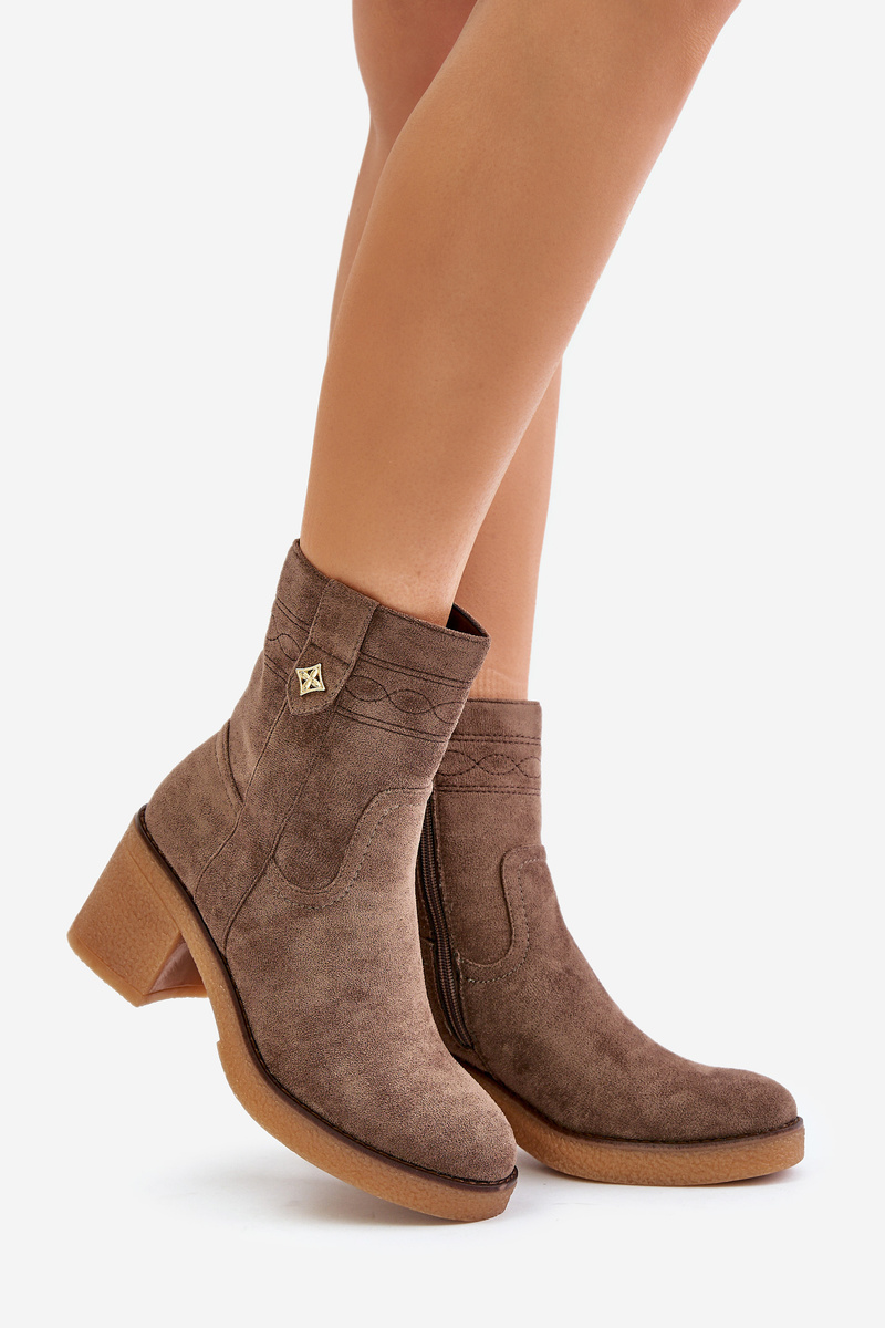 Insulated women's ankle boots on heel brown Vailia