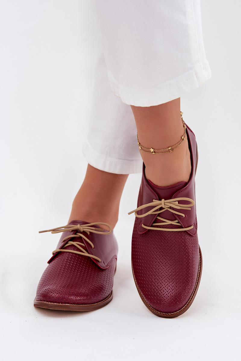 Dámske kožené elegantné šnurovacie poltopánky Zazoo 4238 Bordeaux