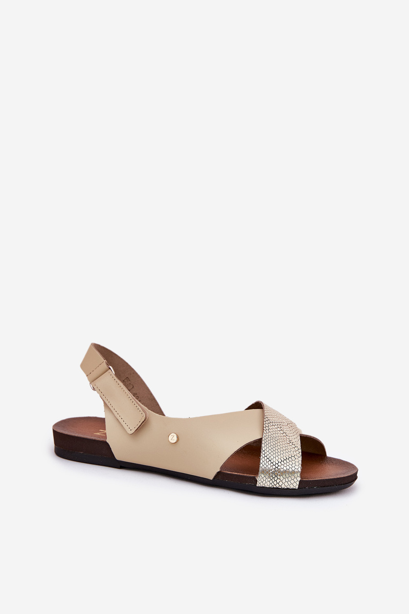 Kožené sandále na suchý zips béžovo-zlaté Zazoo 40141