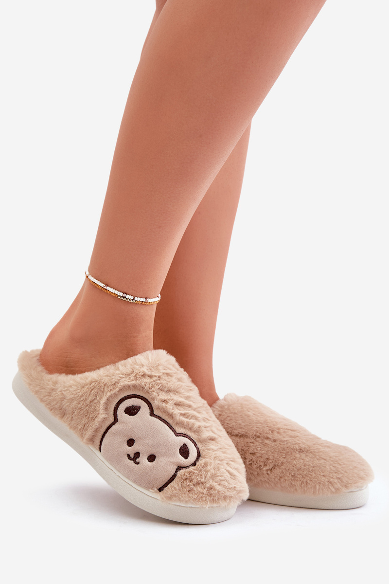 Women&#039;s fluffy slippers with teddy bear beige Fiorinella