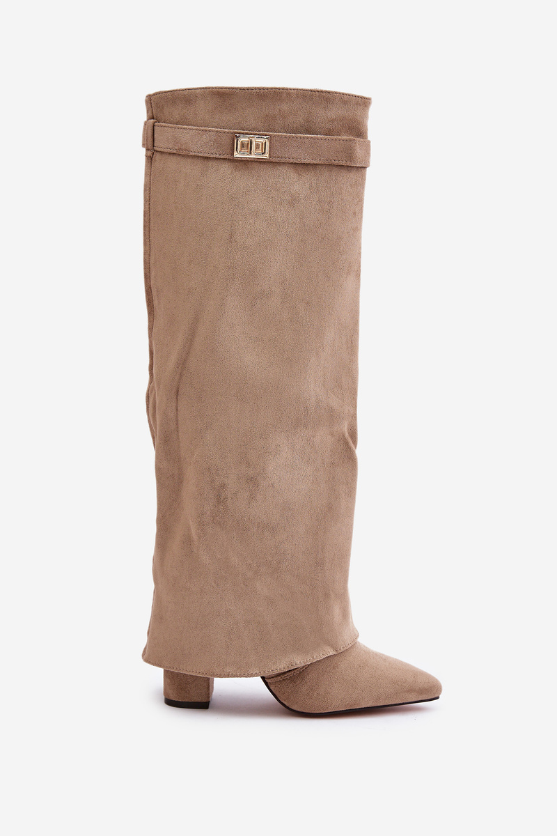 Heeled boots with a bent upper insulated beige urelli