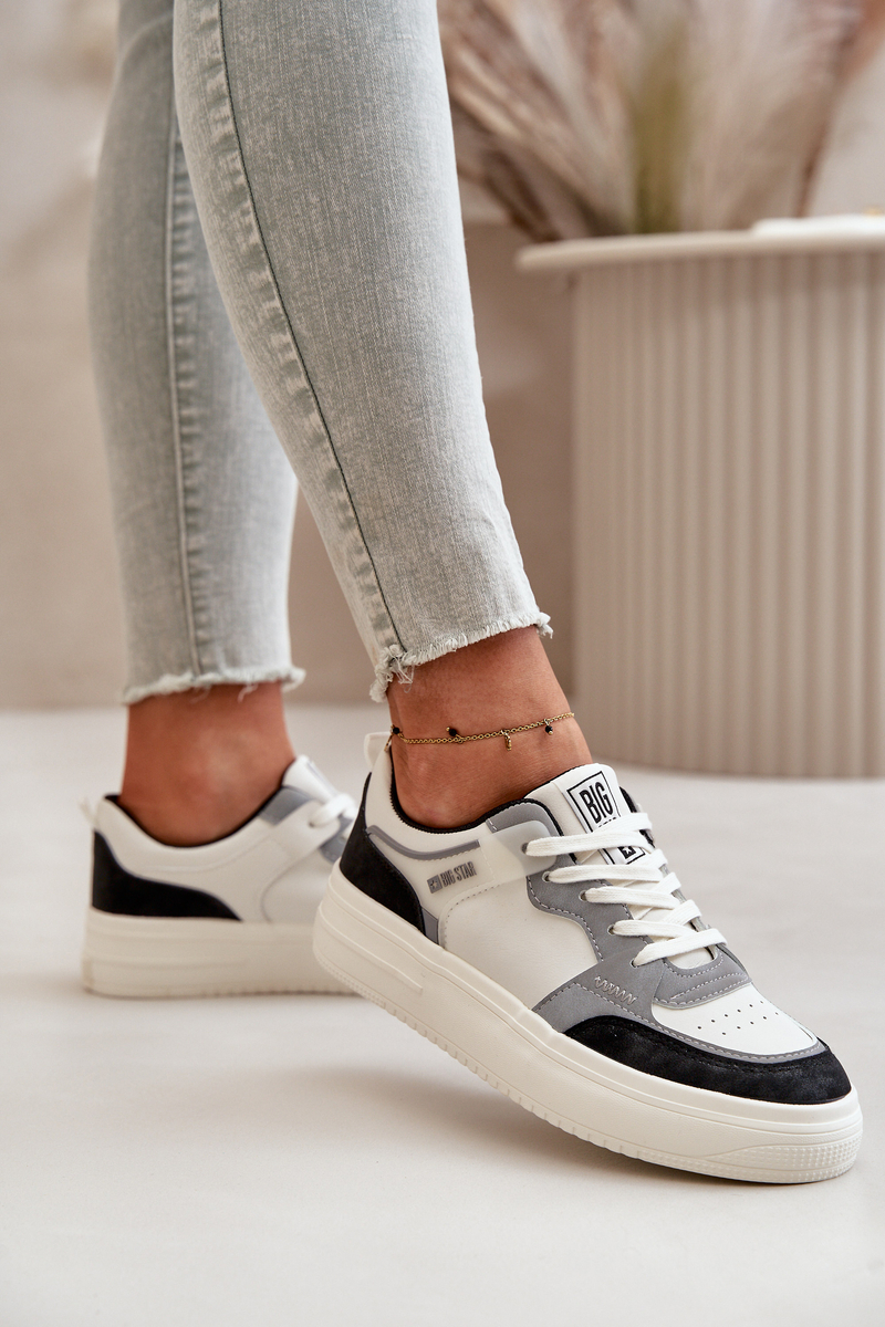 Women's low sneakers made of eco leather Big Star white-gray