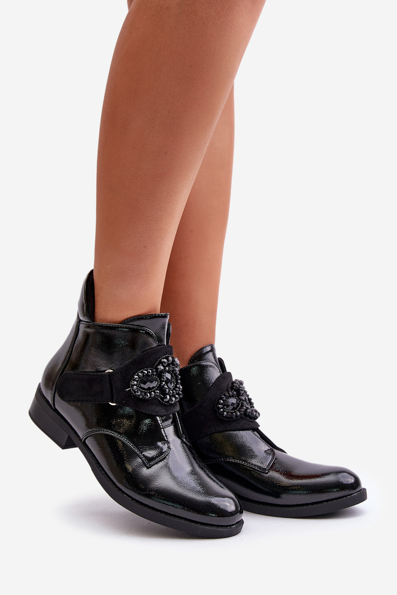 Lacquered women's ankle boots with decoration insulated S.Barski black