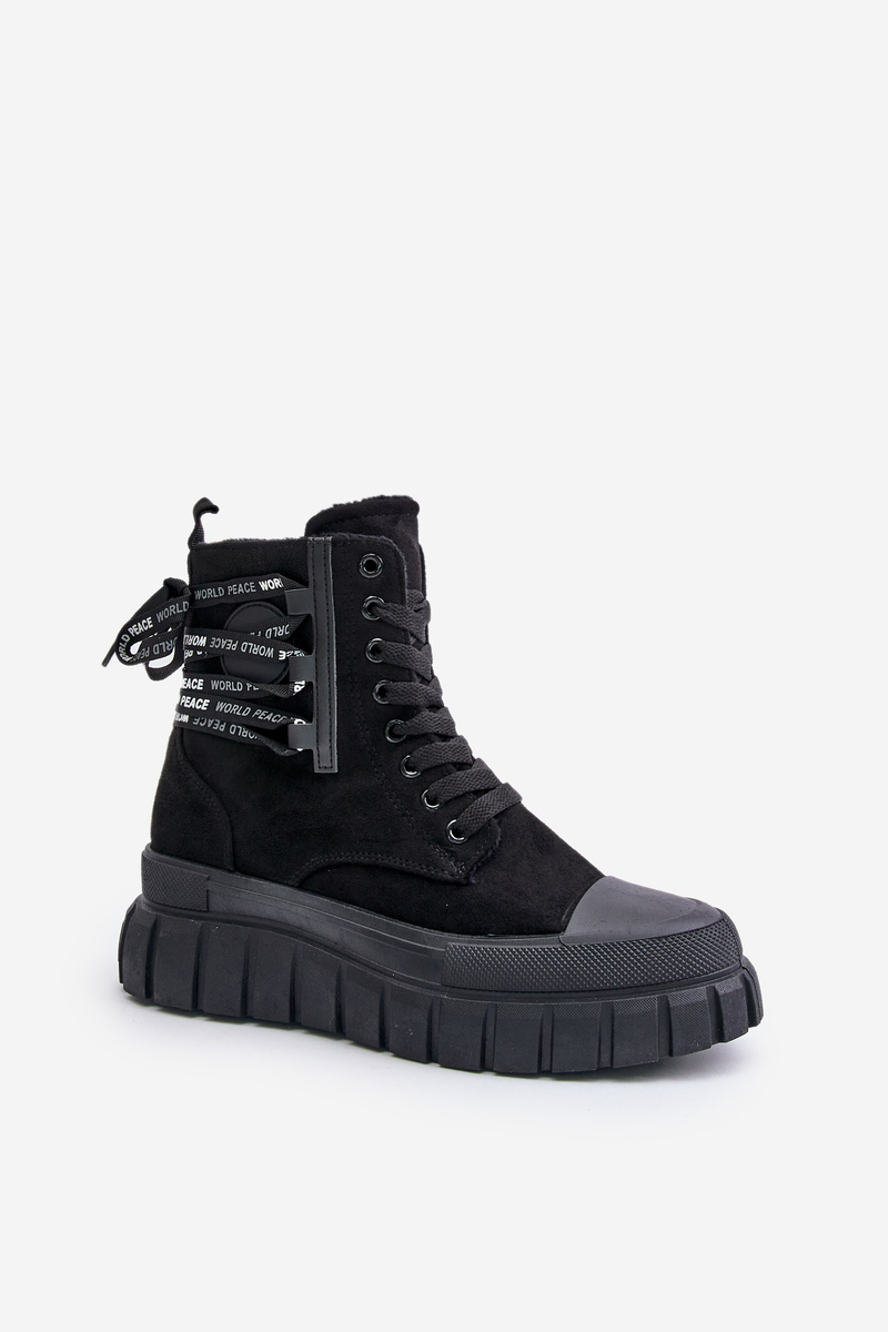 Women's platform ankle boots with decorative lacing black edidda