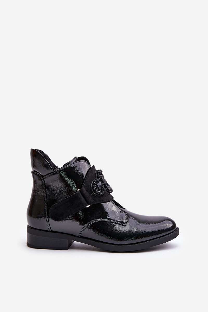 Lacquered women's ankle boots with decoration insulated S.Barski black