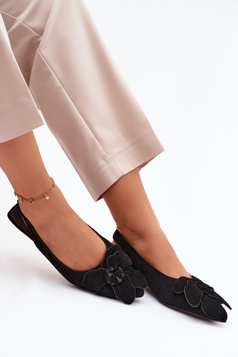 Sandale din piele întoarsă cu flori decorative