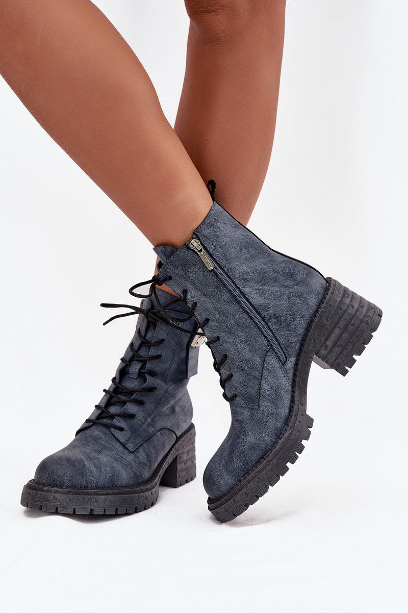 Kožené dámske pracovné čižmy na blokovom podpätku s ozdobným detailom Artiker