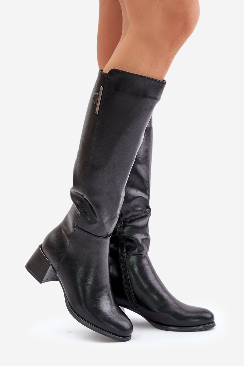 Knee-length eco-leather boots black Izanae